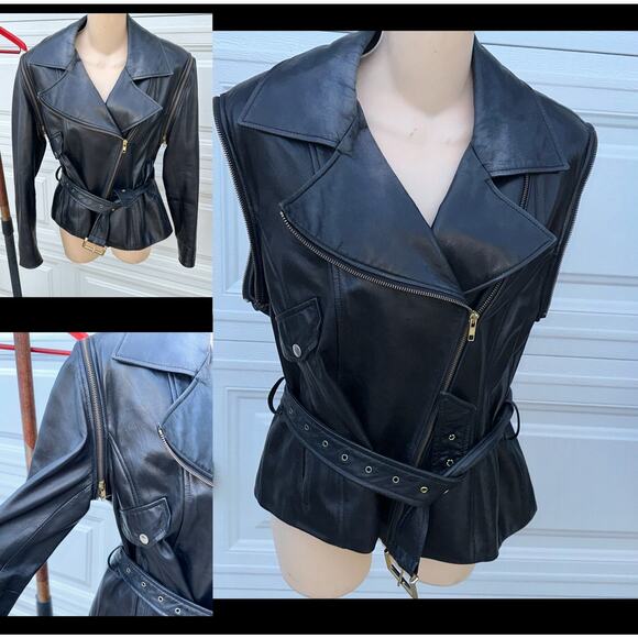 VINTAGE VAKKO LEATHER CONVERTIBLE MOTO BIKER JACKET TO VEST-ZIP OFF SLEEVES M - Picture 3 of 16